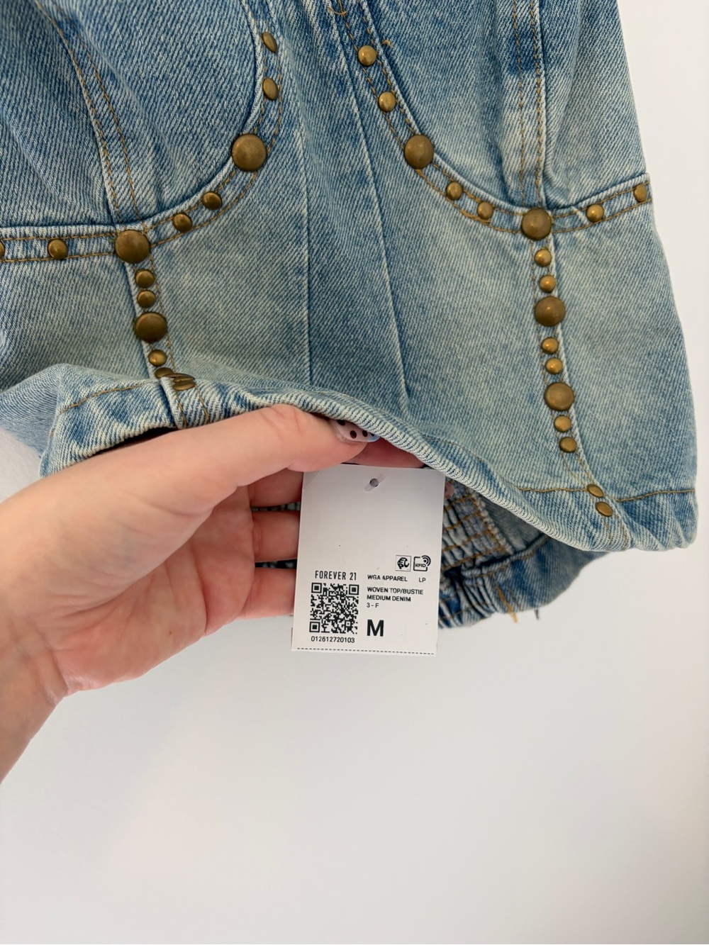 NWT Forever 21 Light Blue Denim Studded Bustier Camisole - Picture 2 of 3